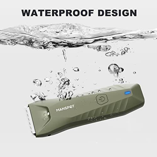 MANSPOT Manscape Trimmer for Men Ball/Pubic/Groin, Electric Body Hair Trimmer, Replaceable Ceramic Blade Heads,Waterproof for Wet/Dry Use,Standing Recharge Dock,90 Minutes Shaving After Charged(Green)