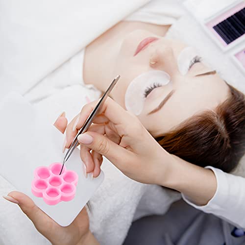 Maitys 200 Pcs Flower Glue Cup Lash Glue Holder Volume Eyelash Extension Flower Pallet Pad Easy Fan Eyelash Ring Cup Bulk for Women Girls Extension Lashing Supply Kit(Pink)