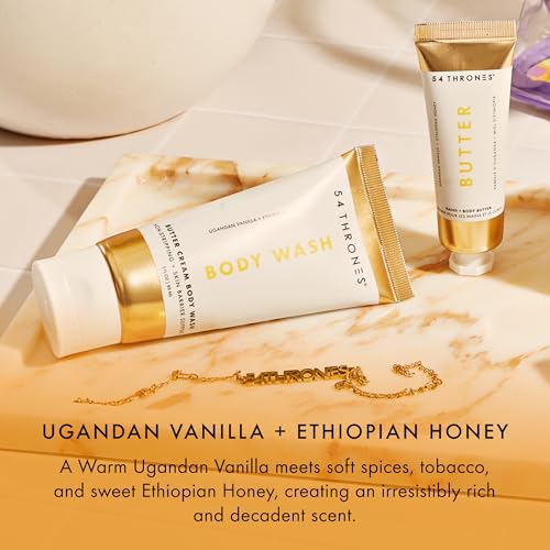 54 Thrones Sensitive Skin Bundle, Mini Non-Stripping Butter Cream Body Wash + Mini African Beauty Butter, Moisturizing Body Butter for Women & Men, Shea Moisture, Ugandan Vanilla + Ethiopian Honey