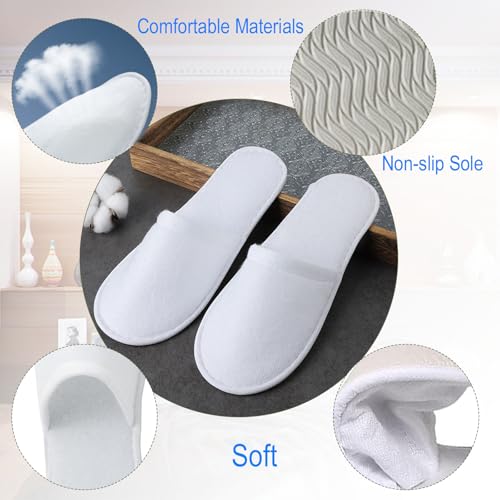 30 Pairs 10.5 Inch Disposable Slipper for Guests, White Spa Slippers Bulk House Slippers Non Slip Closed Toe Travel Footwear for Hotel Guests Women Men, Medium