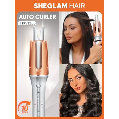 SHEGLAM Automatic Curling Iron 1 1/4 inch + 24K Anti-Frizz Hair Oil