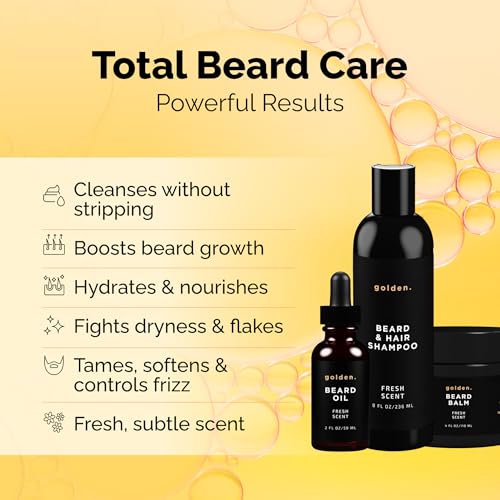 Golden Grooming Co. Everyday Beard Bundle ? Complete Beard Care Set | Includes Beard Oil, Balm & Shampoo (XL, Fresh Scent)