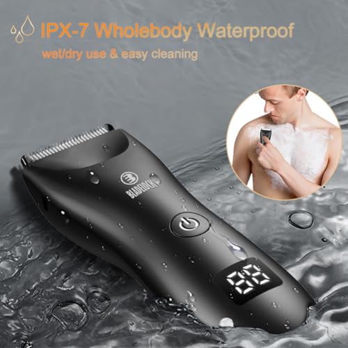 Body Hair Trimmer for Men, Electric Ball Trimmer with Ceramic Blade, Waterproof Pubic Groin Hair Trimmer for Mens Grooming Kit with LCD Display & Recharge Dock (Black)