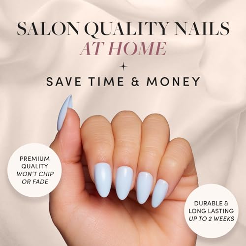 Glamnetic Blueberry Milk Press-On Nails - 30 Count, Super Strong Brush On Nail Glue & Gentle Remover, Opaque Light Blue Short Almond Nails