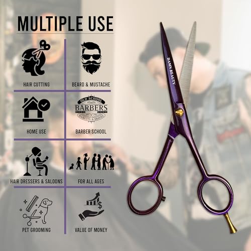 5.5" Professional Hair and Beard Scissor For Men & Women German Shears Use for Facial Hair, Trimming, Grooming, Cutting, and Styling of Beard (Purple)