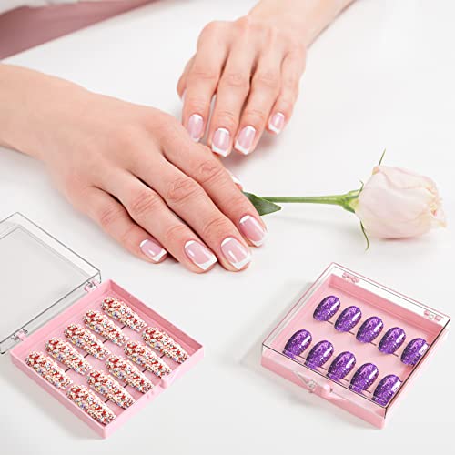 ANCIRS 25 Pack Acrylic Nail Storage Box for DIY Press-on Nails Holder & 60pcs Double Sided Adhesive Nail Display Tape, Artificial Nail Stand Packaging Organizer Case & Fake Nail Tip Tapes for Nail Art