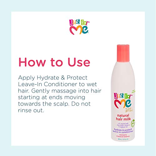 Just For Me Natural Hair Milk Hydrate & Protect Leave-In Conditioner, Maintains Moisture Balance, With Coconut Milk, Shea Butter, Vitamin E & Sunflower Oil, 10 Ounce (3 Pack)