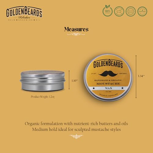 Golden Beards Mustache Wax ? Organic & Natural Medium Hold Styling Wax for Men, Nourishing Beeswax & Oils, Handmade in Denmark 30ml (1oz)
