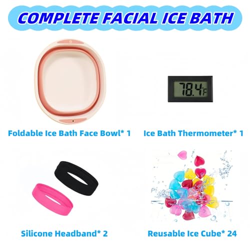 Face Bowl for Ice Bath, Cold Face Plunge Bowl Kit, Foldable Bowl for Face Ice Bath with Reusable Cubes, Portable Cold Plunge Face Bowl, Ice Bowl for Face Cold Plunge Chiller (Light Pink)
