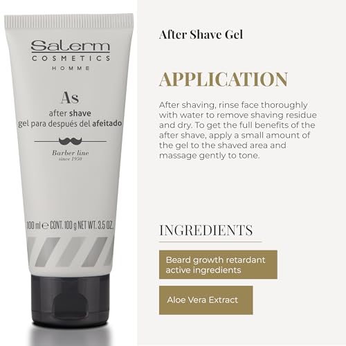 SALERM - After Shave for Men - Homme Barber Line - 100 ml - Transparent Hydrating Gel for Post-Shave - Protects Skin - Weakens Beard Growth