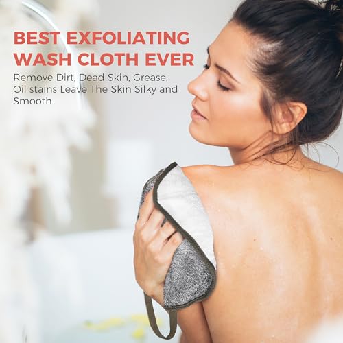 ZOMCHI 3 Pack Exfoliating Washcloth, Premium Facial and Body Wash Cloths with Softness and Scrubbing Two Sides, Bath Cloths for Women and Men (Smoke)