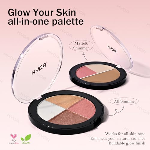 KYDA Eye & Cheek Palette, Eyeshadow and Highlighter Makeup, 4-In-1 Glow Face Palette for Women, Multiuse Blush, Highlighting Eye & Cheek Pallet for Mature Skin