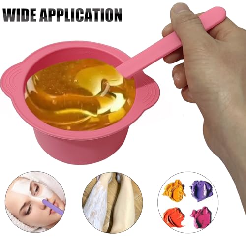 Silicone Wax Warmer Liner, Silicone Wax Bowl for Hair Removal, Non-Stick Wax Melt Warmer Wax Pot Replacement, Reusable Wax Melt Liner with 2 Pcs Spatula Sticks for Hair Removal (Pink, Purple)