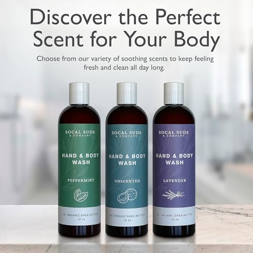 SoCal Suds & Company Organic Shea Butter Body Wash ? Lavender Liquid Castile Soap for Hand & Body, Moisturizing Plant-Based Organic Soap for Women, Men & Sensitive Skin (12oz)