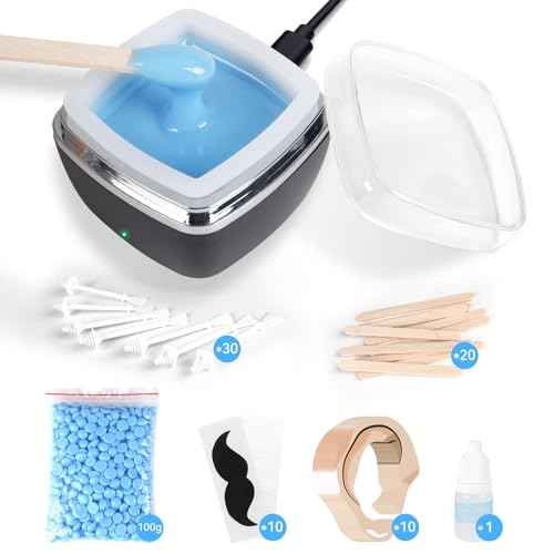 Nose Wax Kit - Portable Ear Nose Hair Waxing Kit for Men and Women with 100g £×ax, 20 Applicators, 30 Nose Hair Sticks, 10 Mustache & 10 Ear Protectors, Wax Warmer Kit for Hair Removal