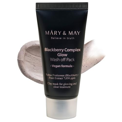 Mary&May Vegan Blackberry Complex Glow Wash Off Mask - Blackhead Care, Pore Clearing, Anti Aging Clay Mask - Bright and Glow Skin - Korean Skincare, 1.01oz.