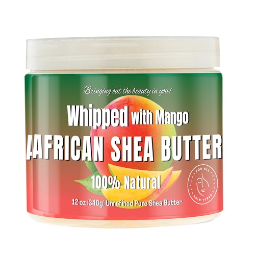 RA COSMETICS Whipped Shea Butter with Mango Extract ? 100% Unrefined Shea Body Butter from Ghana ? Moisturizes Skin, Nourishes & Conditions Hair, Scalp ? Softens and Smooths Lips, Hands & Feet ? 12oz