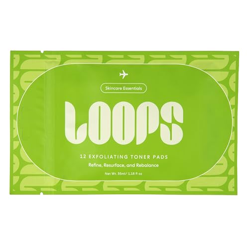 LOOPS Exfoliating Toner Korean Skincare - Refine, Resurface, and Rebalance Skin - Pre-soaked Veocell Embo Bamboo Pad - Vegan, Natural, Biodegradable Gentle Toner Pads for Face - Pack of 12