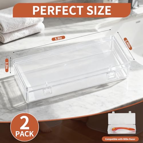 Razor Travel Case Compatible with Billie, 2 Pack Razor Protector Transparent Cover, Portable Plastic Shaver Storage Case with Double Clasp, Travel Holder for Razors and Blades, for Men and Women