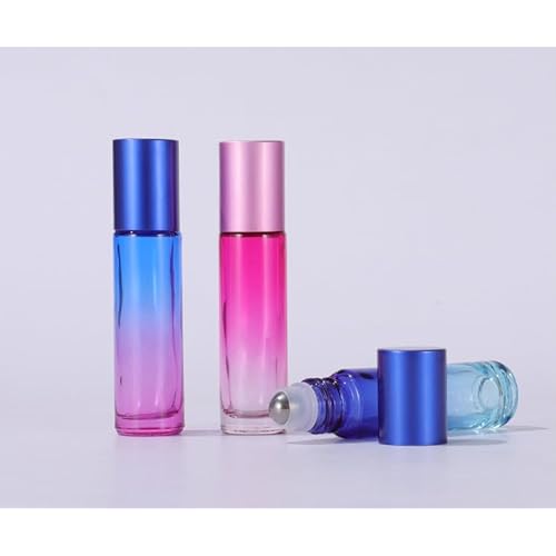 10 Packs 10ml Gradient Color Essential Oil Roller Bottles,Thick Glass Empty Refillable Roll On Bottles with Stainless Steel Roller Balls for Travel,Fragrance,Perfume, Essential Oil (Green)