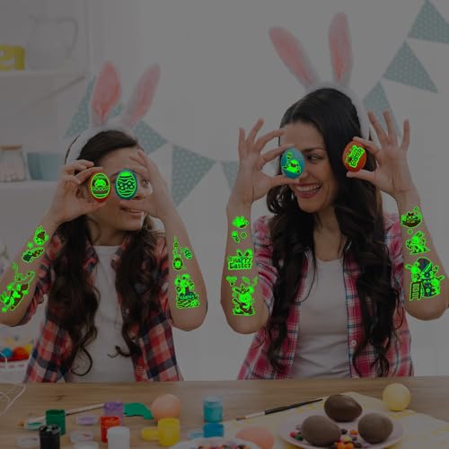 Partywind Glow Easter Basket Stuffers for Kids, 120+ Styles Temporary Tattoos for Kids Spring Party Decorations Supplies Favors, Easter Egg Hunt Games Activities Goodie Bag Stuffers