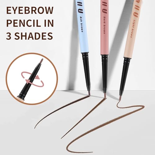 Lea II U Dual-Ended Eyebrow Pencil with Brush, Waterproof Brow Set, Ultra-Fine 0.1mm Tips, 16-Hour Wear, 3 colors Eyebrow Pen Kit.