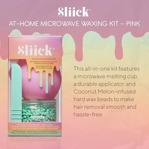 Sliick At Home Waxing Kit for Women, Pink ? Coconut Melon, Hard Wax Kit for Hair Removal, Microwave Melting Cup, Applicator & Beads, At Home Wax Set