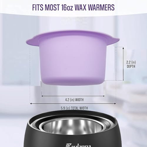Silicone Wax pot Liner, Silicone Wax Bowl Warmer liner, Non-Stick Melt Pot Replacement, Reusable Melt Liner with 50 Pcs Waxing Sticks Body Hair Removal 14 oz Purple