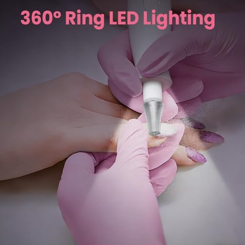 Nail Drill Kit,White Cordless Electric Nail File with 10 Speed,10 Bits and LED Light,for Acrylic Nails,Gel Polish Removal and Thick Toenails,Easy for Beginners