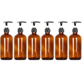 Youngever 6 Pack Empty Amber Glass Pump Bottles, 6 Pack 16 Ounce Pump Bottles, Soap Dispenser, Refillable Containers