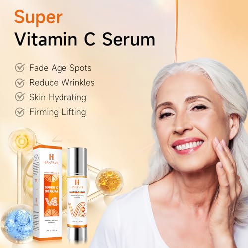 HANYWIL 20% Super Vitamin C Serum for Mature Skin, Targets Age Spot & Wrinkle Reduction with Hyaluronic Acid, Hydrating Anti-Age Serum 1.7fl oz
