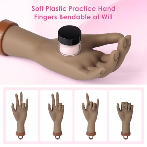 Yokilly Practice Hand for Acrylic Nails, Bendable Soft Nail Practice Hand, Flexible Plastic Nail Hand Practice, Fake Mannequin Training Hand for Nails Practice (with Clamp Holder) / Black