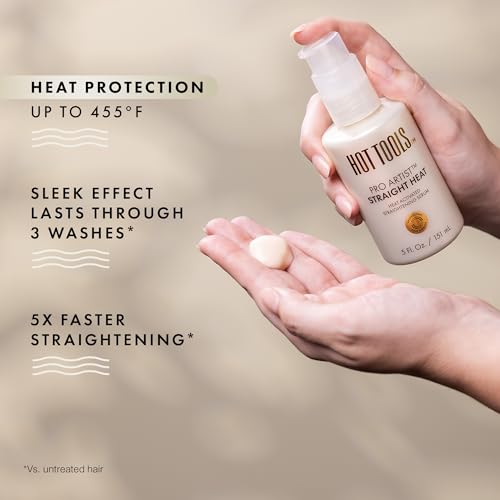 HOT TOOLS Heat Protectant Straightening Serum | Hair Straightener, Reduces Frizz, and Speeds Up Styling | Protects Hair from Heat Damage without Use of Silicones