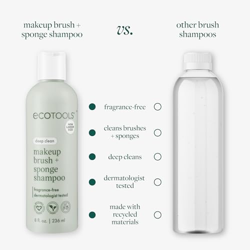 EcoTools XL Makeup Brush Sponge Shampoo, Removes Dirt, & Impurities From Makeup Brushes & Blending Sponges, Fragrance-Free, Vegan,&Cruelty-Free 16 fl. oz./473 ml, Clear(Pack of 2)