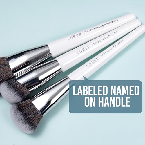 LORYP Makeup Brush Set Professional Soft Synthetic Vegan Luxury Cosmetic Brushes for Face & Eye White 20 Pcs