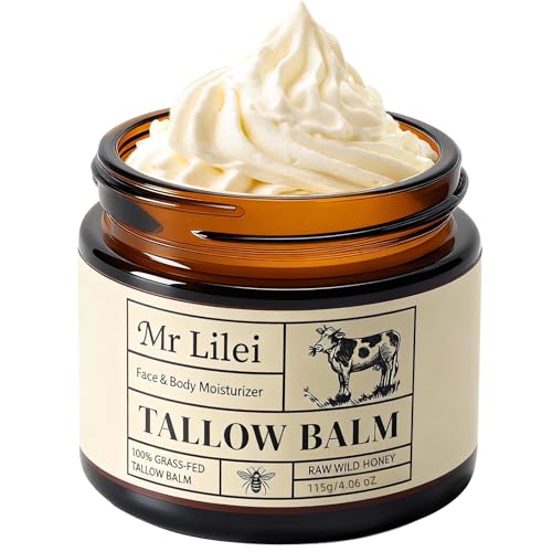 Beef Tallow for Skin, Grass-Fed Beef Tallow Balm, Beef Tallow Cream, Face & Body Moisturizer Restores Skin Barrier, Soothes Dry Sensitive Skin, Beef Tallow Honey Balm Whipped with Beeswax & Olive Oil