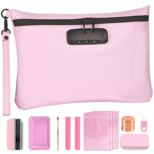 PU Travel Smell Proof Pouch - Waterproof with Combination Lock, 8 Accessories and Gift Box£¬Pink