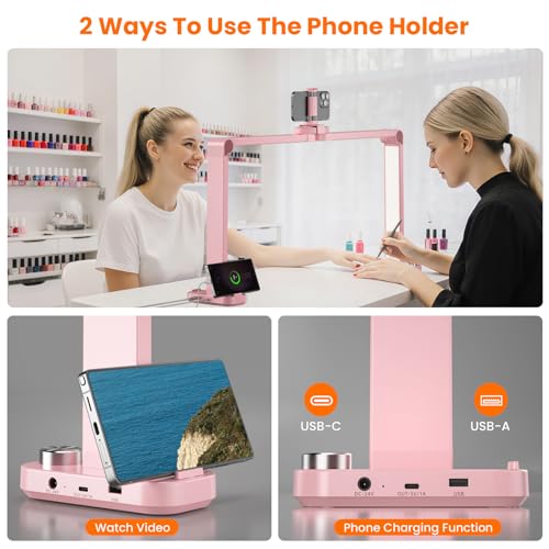 Nail Light for Desk,34 Inch 48W Half Moon Light-Adjustable 3000K-6000K Color Temp, 0-100% Brightness,Nails lamp with Phone Stand,for Nails Art,Tattoo,Eyebrow,Beauty,Reading,Salon