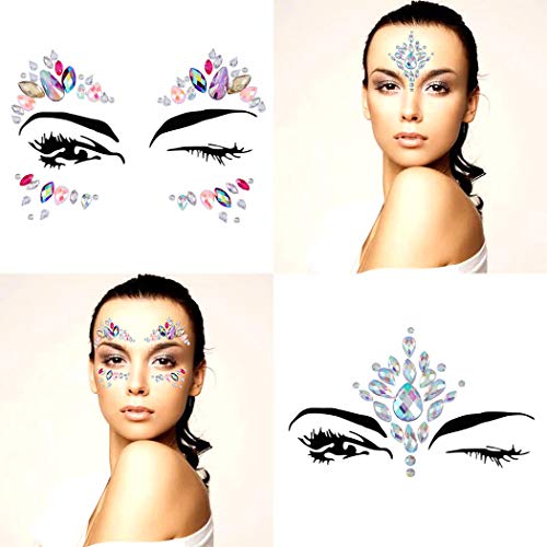 Rhinestone Face Jewels Mermaid Face Gems Body Chest Gem Crystal Eyes Face Stickers Rave Festival Party Face Jewelry for Women 2PCS (Face Gem4)