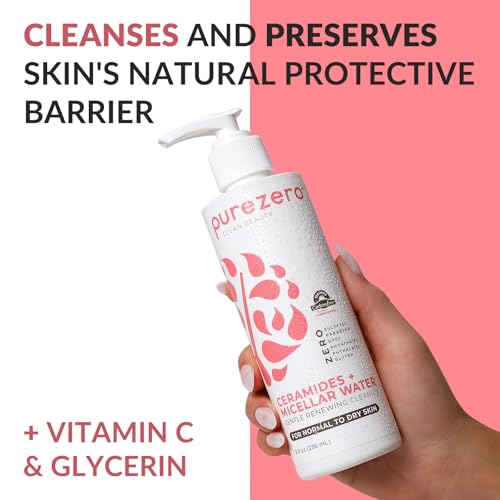 Purezero Hydrating Gentle Face Cleanser ? Hyaluronic Acid Gentle Moisturizing Cleanser + Ceramides, Micellar Water, Fragrance-Free, Zero Sulfates, Parabens, Vegan & Cruelty-Free, 8 oz