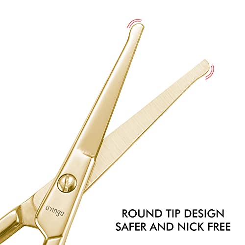 LIVINGO Professional Nose Hair Scissors, Multi-purpose Stainless Steel Rounded Tip Straight Blade, Facial Hair Beard Eyebrows Ear Trimming Beauty Grooming Tool for Men & Women, 3.5¡± Gold
