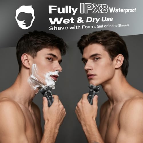 Electric Razor for Men, IPX8 Waterproof with Type-C Quick Charge, 3D Flex Blades & Pop-Up Trimmer, 60min Runtime, Travel Lock, Wet & Dry Shave,Gunmetal Gray