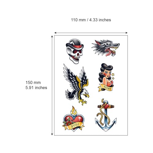 Anchor Skull Swallow Temporary Tattoo Sticker Waterproof Adult Men Women Hand Arm Shoulder Body Art 15X11cm Set of 4 (SF200)