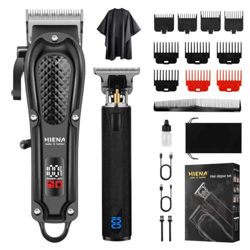 HIENA PRO Professional Hair Clippers Set for Men,Cordless Rechargeable Clippers Set and Trimmers Kit, Haircut Clipper Set for Barbers with LED Display, Gifts for Men