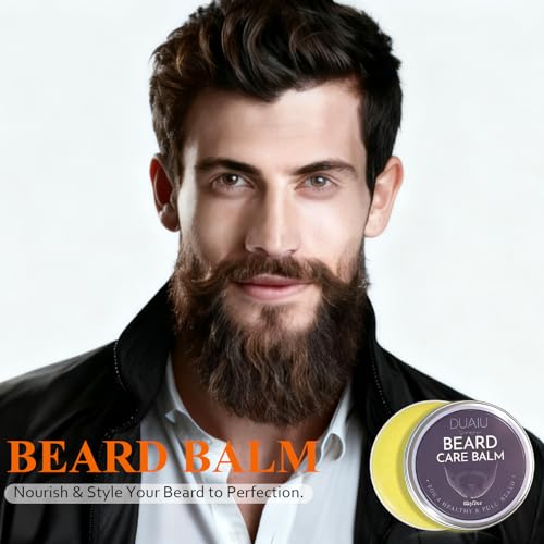 DUAIU Beard Grooming Kit for Men Care, Beard Oil & Beard Balm, Boar Bristles Brush, Multi-Comb and Scissors for Beard and Moustache Trimming and Styling - Great for Dad/Husband/Boyfriend Use