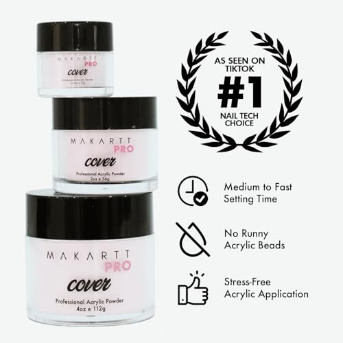 MakarttPro Acrylic Powder Set - 4 Colors 0.5oz Cover Powders for Nail Extension, Sculpting & Overlay - Cool Tone Collection for Professionals (Pink Essentials)