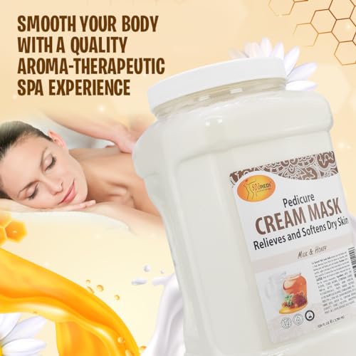 SPA REDI - Body and Foot Cream Mask, Milk and Honey, 128 Oz - Pedicure Massage for Tired Feet and Body, Hydrating, Fresh Skin - Infused with Hyaluronic Acid, Amino Acids, Panthenol, Comfrey Extract