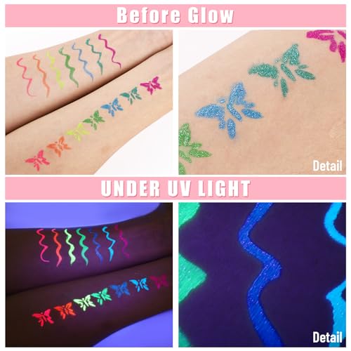 BOBISUKA 7 Colors Neon Eye Liner: UV Glitter Liquid Eyeliner Pencil - Colorful Waterproof Eyeshadow - Rainbow Smudge-proof Eye Makeup Pen Set For Halloween, Party And Birthday