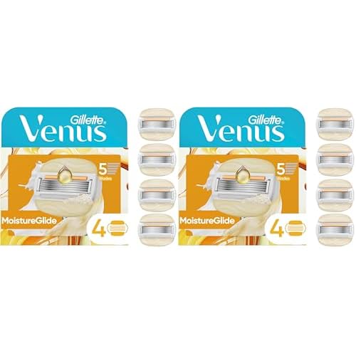 Venus MoistureGlide Women's Razor Blades, With Built-in Shave Gel Bars, 4 Razor Blade Refills, Holiday Gifts for Women, (Pack of 2)