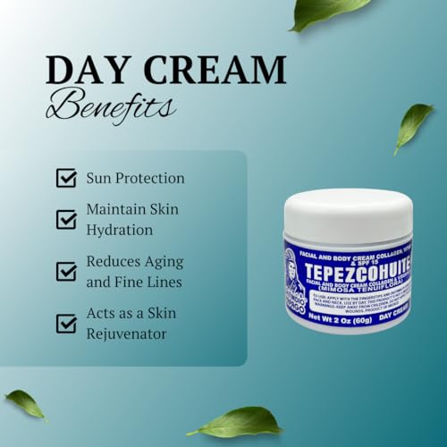 DEL INDIO PAPAGO Facial Day Skin Cream with Tepezcohuite 60g Small - Corporal Colageno Y Vitamina E - Hydrates the Skin